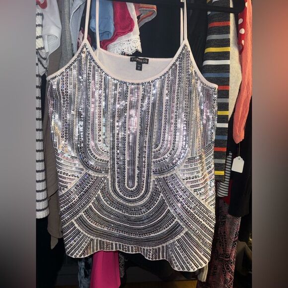 Express Tops - Express Black and White Sequin Top